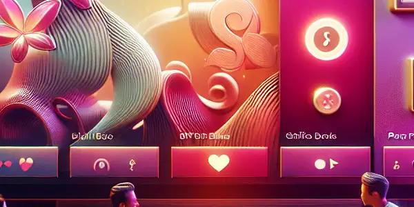 A modern adult entertainment platform interface in a cozy room, featuring diverse users and vibrant reward icons.