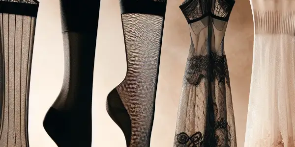 A chic display of various stylish adult stockings in a sophisticated online shopping environment.