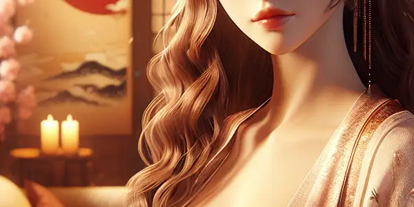 A romantic scene featuring a confident character in a cozy room, adorned with Japanese aesthetics and soft lighting.