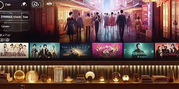 A modern home entertainment setup featuring a high-definition TV, plush couch, and snacks for adult movie streaming.