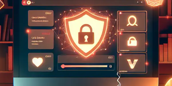 A cozy, modern room with a computer displaying a blurred adult content interface, emphasizing safety and privacy.