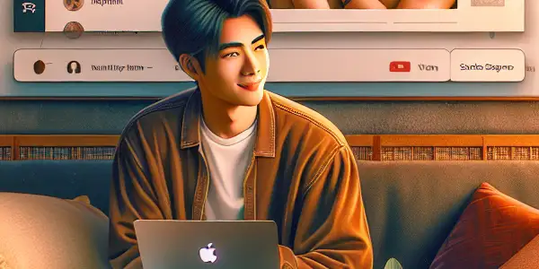 A cozy living room with a person enjoying adult content on a screen, emphasizing privacy and safety.