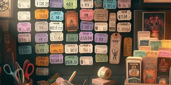 A cozy room filled with organized movie ticket stubs and memorabilia celebrating adult films and personal viewing experiences.